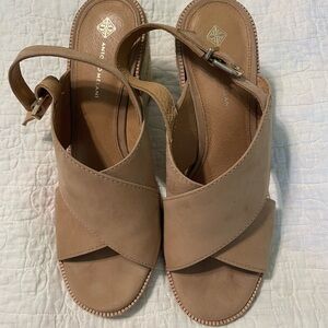 Tan Chunky Sole Sandals with Ankle Strap